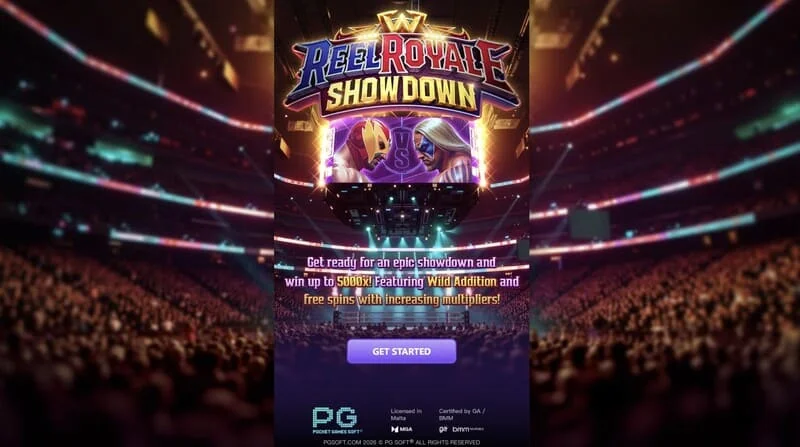 Reel Royale Showdown – hovedskjerm med hjul og tre Wild Addition-celler